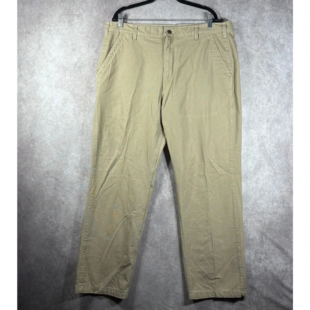 Carhartt Canvas Khaki Relaxed Fit Pants Mens Size 40X32 Beige Workwear Carpenter